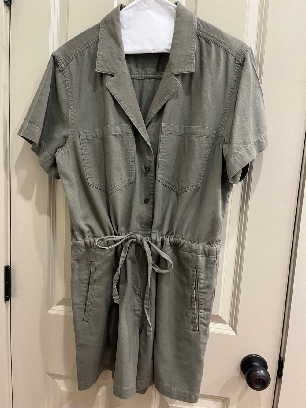 GAP Olive Short-Sleeve Drawstring Romper